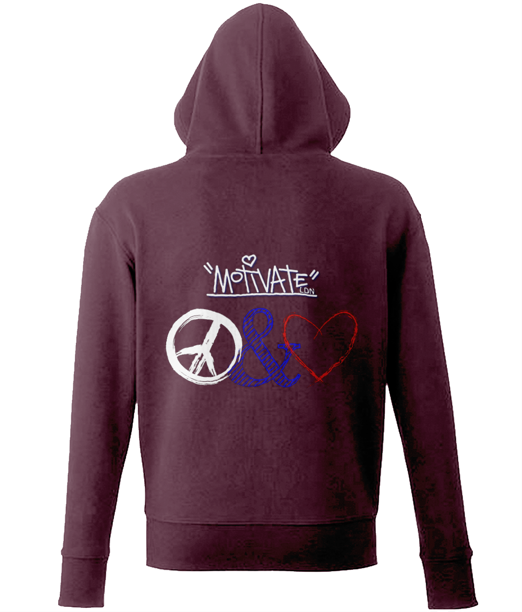 Motivate LDN Peace & Love white Logo Zip-Up Hoodie